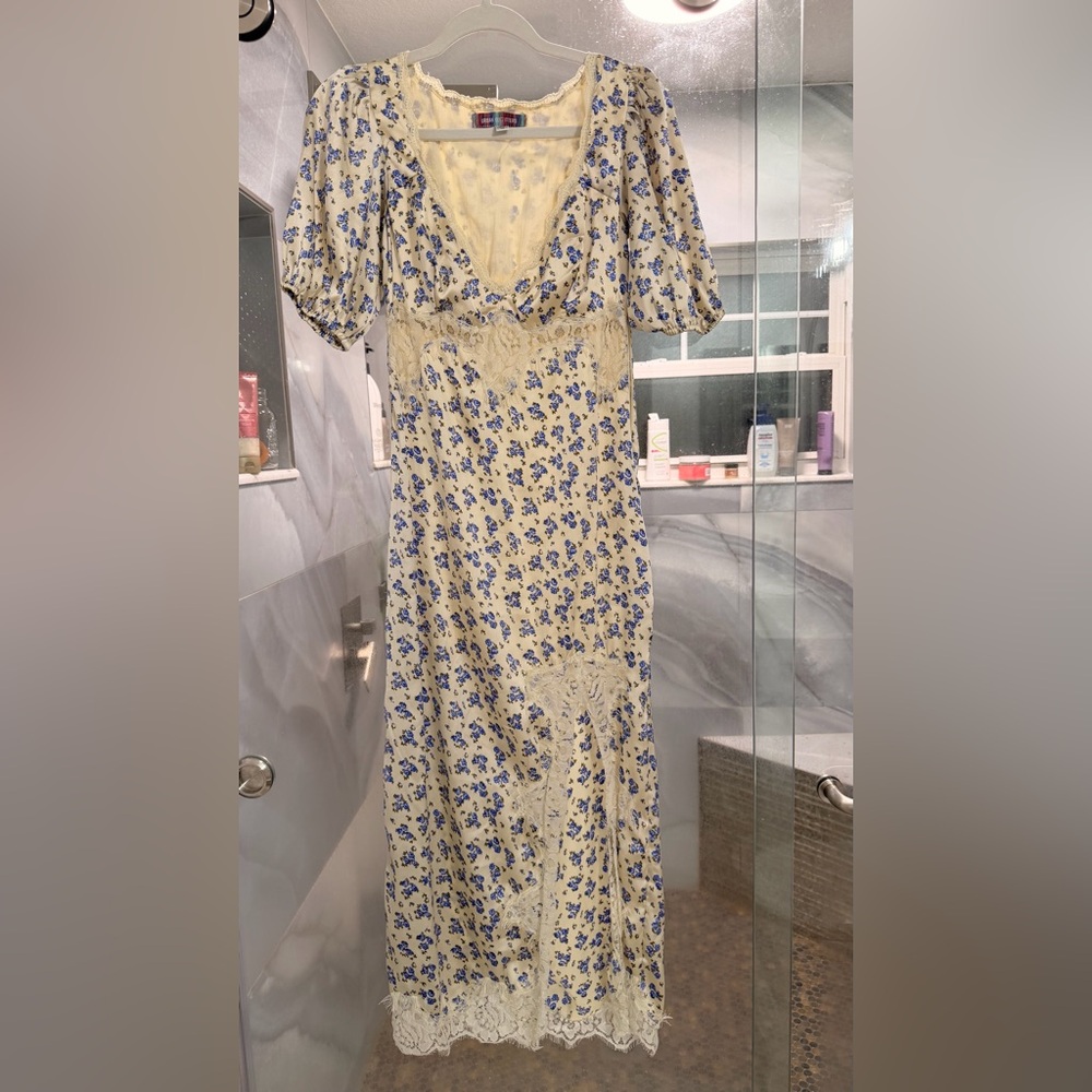 Urban Outfitters Yellow, Blue & White Floral Lace Dress